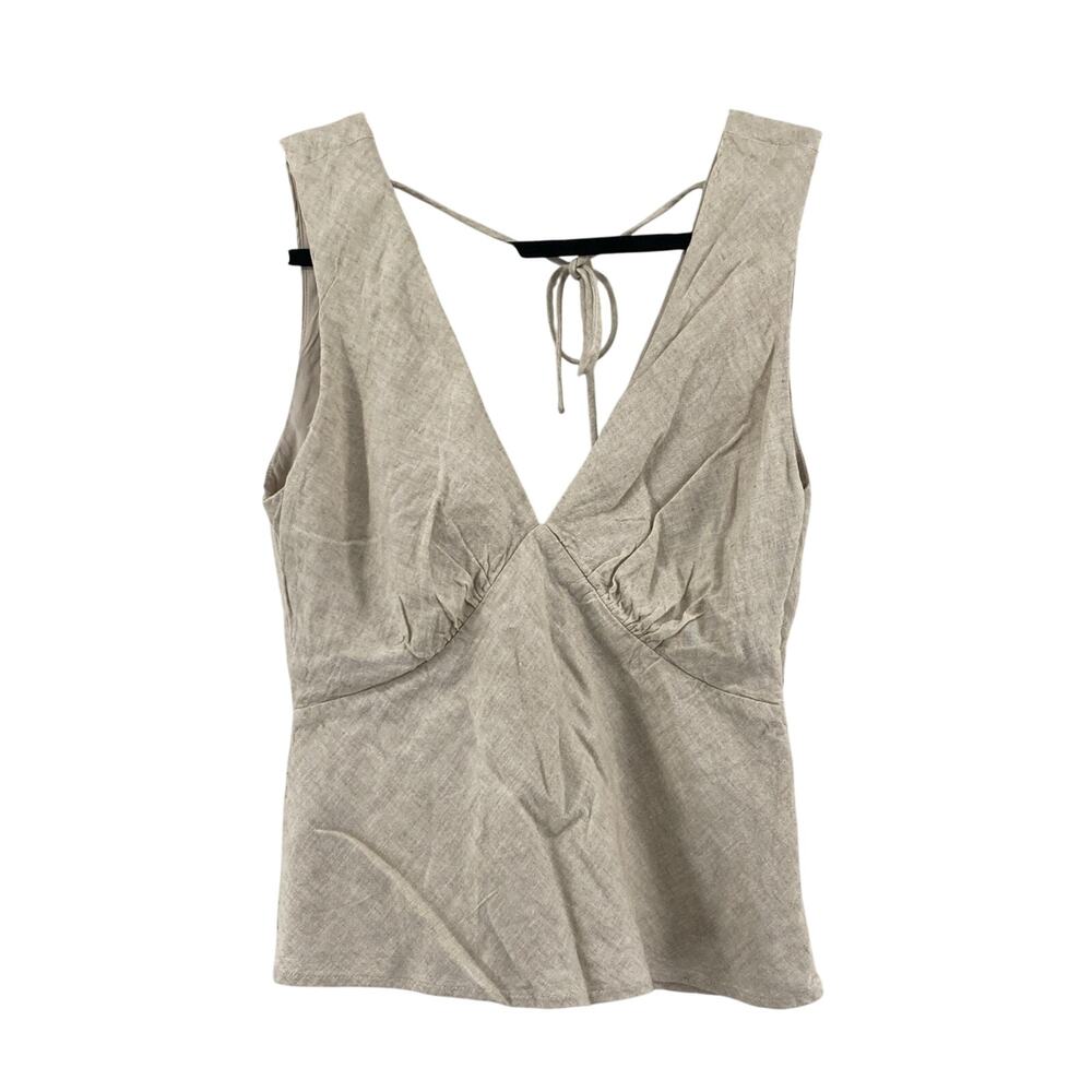 NWT Abercrombie & Fitch Beige Linen Blend Tank Size Small Deep Vneck Lined